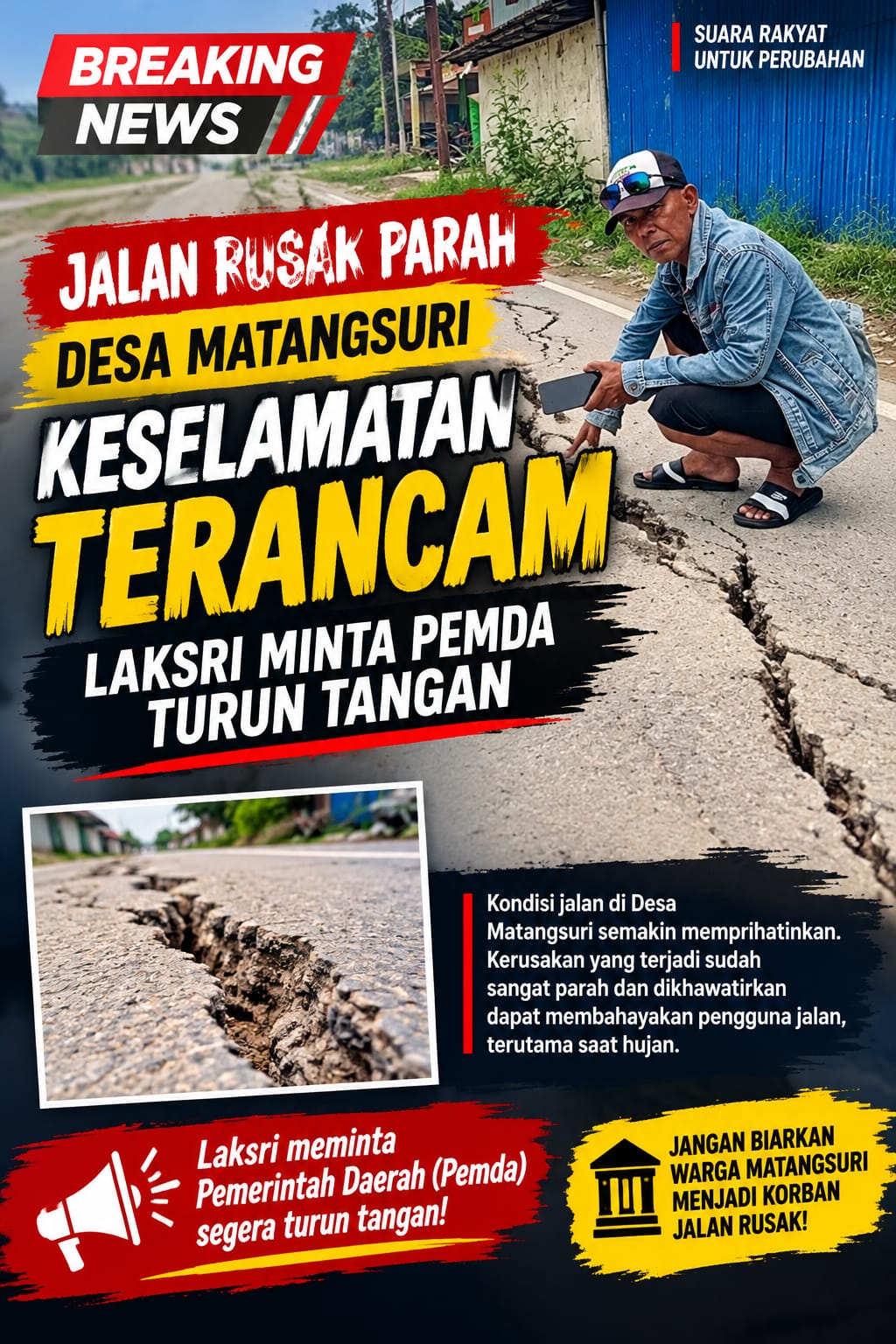 Jalan Rusak Parah di Desa Matangsuri”Keselamatan Terancam” LAKS-RI Minta Pemda Turun Tangan